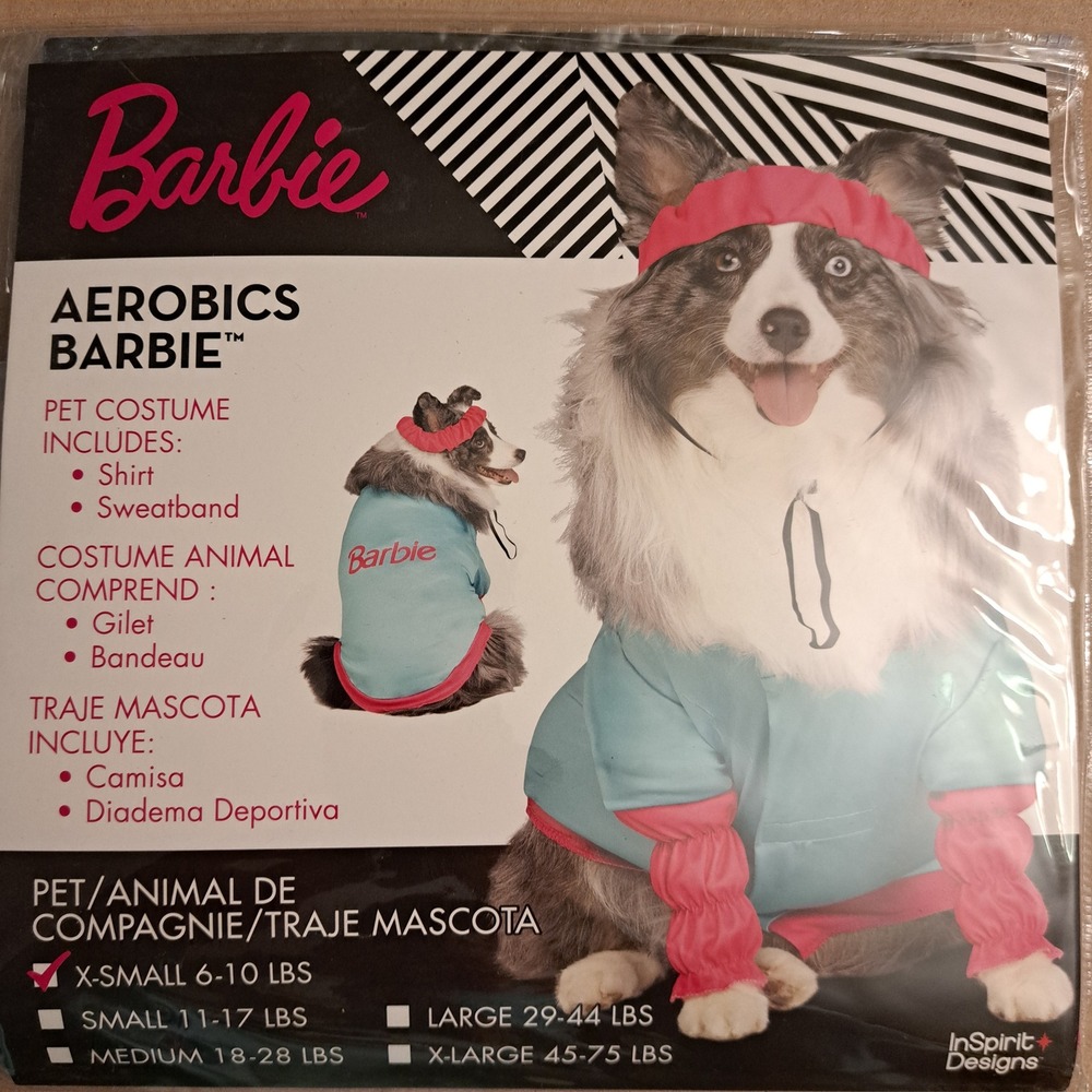 Barbie Aerobics Pet Costume X-Small 6-10 lbs Dog Shirt Sweatband Retro 80s Teal